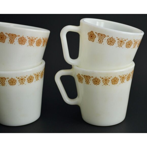 Pyrex Butterfly Gold Milk Glass Coffee Mugs Lot of 4 Vintage - Picture 3 of 6